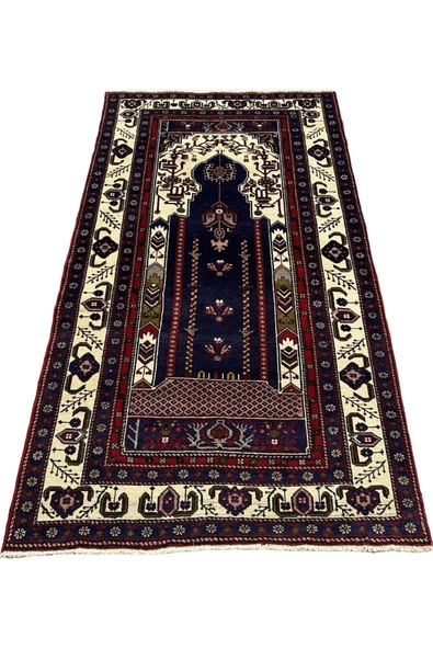 El Dokuma Seccade 120x210 Lacivert %100 Yün Büyük Namazlık