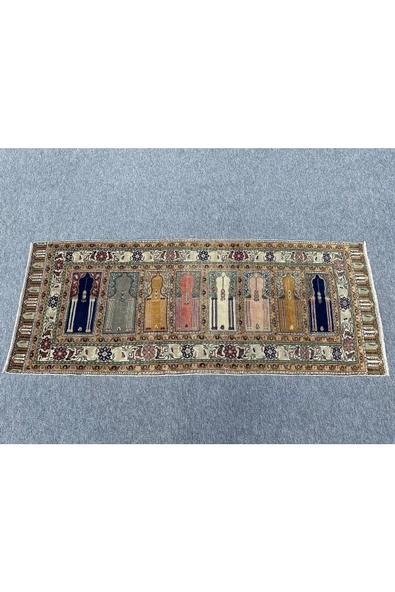 El Dokuma Yolluk Paftalı Seccade Bünyan Halısı 90x225 Saf Namazlık Eskitme