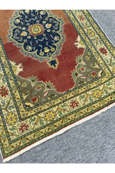 El Dokuma Eskitme Bünyan Halısı 94x158 Yeşil Kiremit Vintage Halı - Resim 2