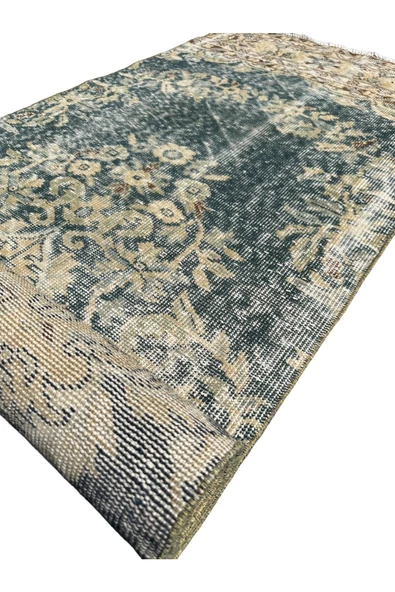 El Dokuma Su Yeşili Vintage Yolluk 80x315 Eskitme 3 Metre Halı - 4