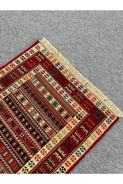 El Dokuması Dekoratif Iran Kilimi 80x190 Kırmızı Sarı %100 Yün Kilim ! - 7
