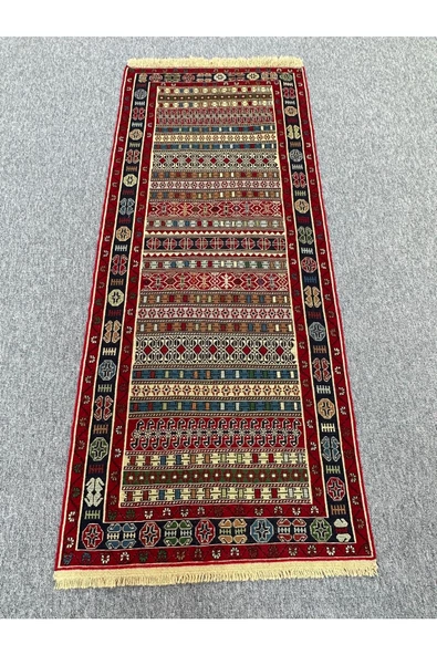 El Dokuma Iran Kilim 85x200 Sumak Kırmızı Rah Rah Kilim ! ürün görseli