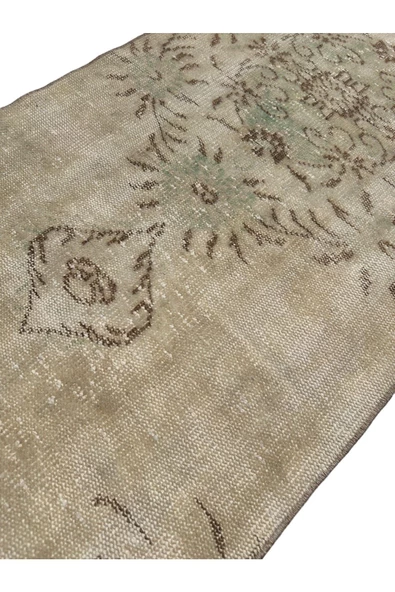 Vintage Beyaz Yeşil Yolluk 75x260 Eskitme %100 Yün Halı - 4