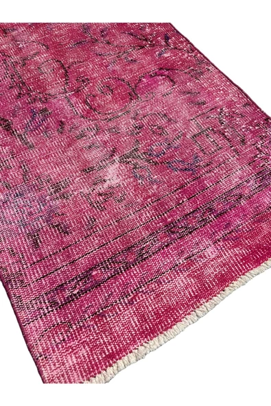 El Dokuma Vintage Yolluk 72x280 Düz Pembe Eskitme Halı - Resim 2