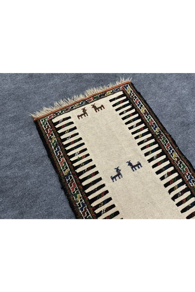 El Dokuma Çift Dekoratif Iran Kilimi 60x90 Küçük Krem %100 Yün Kilim ! - Resim 6