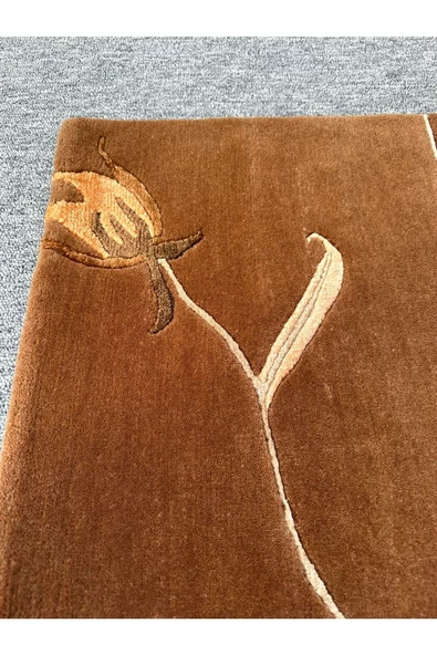 El Dokuma Çift Nepal Halı Yün Ve Ipek Krem Kahve Takım Halı ! - 8