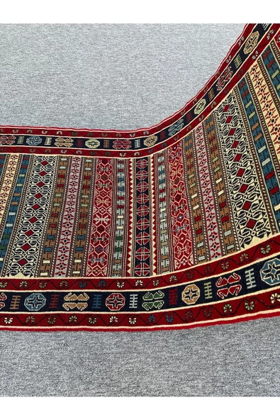 El Dokuma Iran Kilim 85x200 Sumak Kırmızı Rah Rah Kilim ! - Resim 6