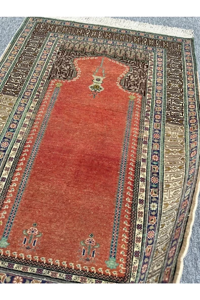 El Dokuma 90x130 Eskitme Bünyan Halısı %100 Yün Seccade Namazlık ! - 3