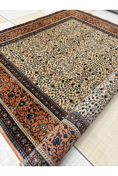 EL DOKUMA İNCE BÜNYAN HALISI ESKİTME 118X168 KREM KİREMİT ÇİÇEKLİ %100 YÜN HALI ! - Resim 5