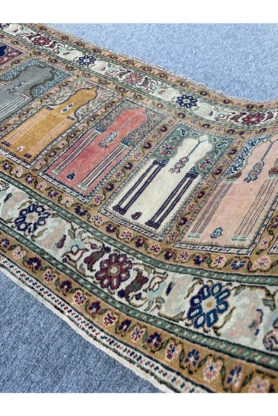 El Dokuma Yolluk Paftalı Seccade Bünyan Halısı 90x225 Saf Namazlık Eskitme - 4