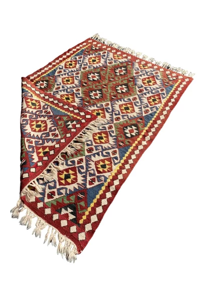 El Dokuma Kök Boya Kilim 83x120 Renkli %100 Yün Küçük Kilim - 6