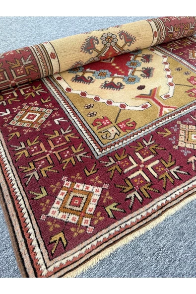 El Dokuma Milas Halısı 120x223 Vişne Çürüğü Turkuaz %100 Yün Ince Halı ! - 6