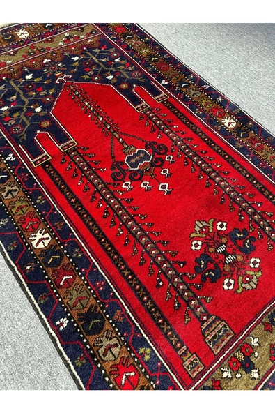 EL DOKUMA YAHYALI HALISI SECCADE 105X190 KÖK BOYA YÜN NAMAZLIK - 8