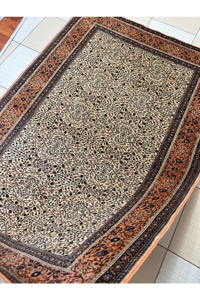 EL DOKUMA İNCE BÜNYAN HALISI ESKİTME 118X168 KREM KİREMİT ÇİÇEKLİ %100 YÜN HALI ! - Resim 6