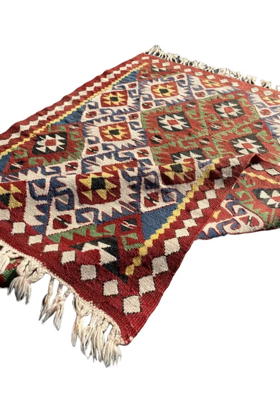 El Dokuma Kök Boya Kilim 83x120 Renkli %100 Yün Küçük Kilim - 8