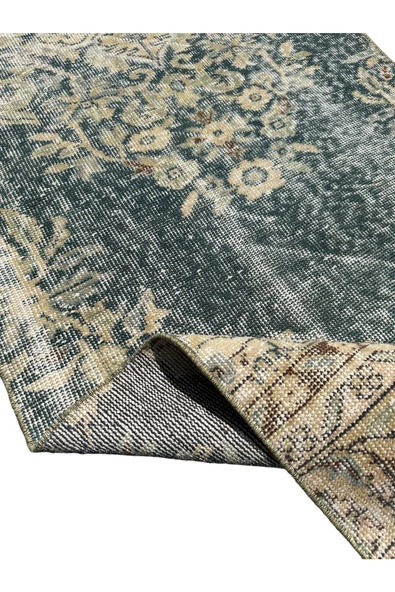 El Dokuma Su Yeşili Vintage Yolluk 80x315 Eskitme 3 Metre Halı - 6