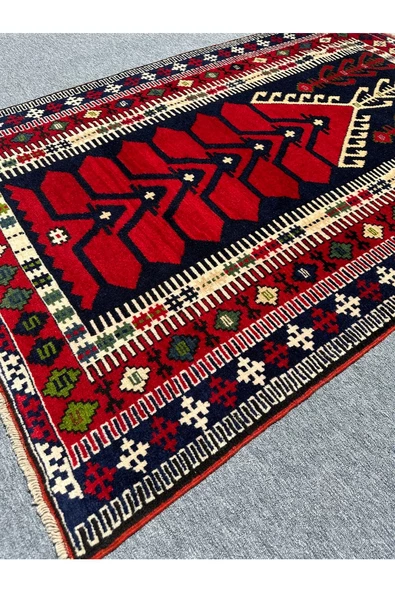 El Dokuma 130x200 Kilim Modeli Halı Kırmızı Lacivert Seccade Namazlık %100 Yün ! - 2