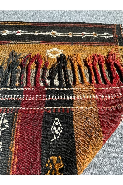 El Dokuması Yüklük Cicim Kilim 92x123 Kök Boya Kiremit Kırmızı %100 Yün Kilim ! - Resim 4