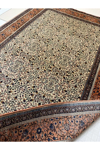 EL DOKUMA İNCE BÜNYAN HALISI ESKİTME 118X168 KREM KİREMİT ÇİÇEKLİ %100 YÜN HALI ! - Resim 2