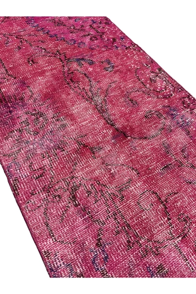 El Dokuma Vintage Yolluk 72x280 Düz Pembe Eskitme Halı - Resim 3