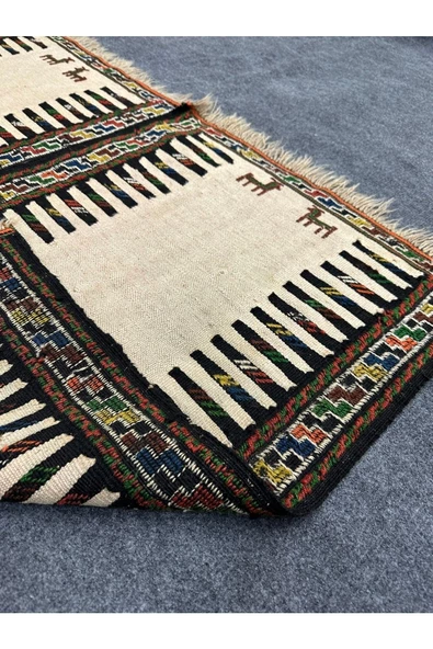 El Dokuma Çift Dekoratif Iran Kilimi 60x90 Küçük Krem %100 Yün Kilim ! - Resim 4