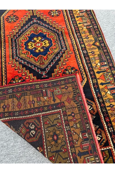 El Dokuma 105x220 Yahyalı Halısı %100 Yün Kavun Içi Kiremit Kök Boya Halı - Resim 2