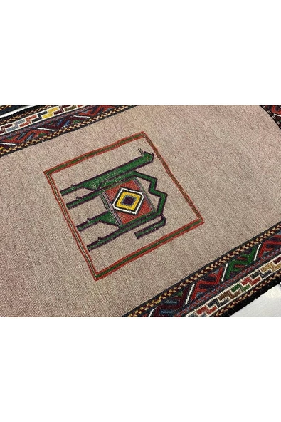 El Dokuma Çift Iran Kilimi 55x100 Gri Yeşil Dekoratif Kilim - Resim 8