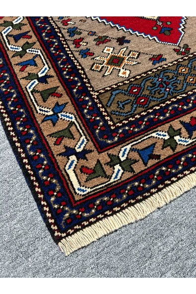 EL DOKUMA OBRUK HALISI 94X160 GRİ KIRMIZI KREM KÖK BOYA YÜN HALI - Resim 6