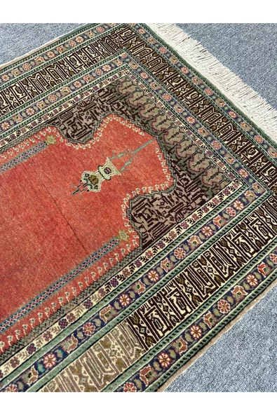 El Dokuma 90x130 Eskitme Bünyan Halısı %100 Yün Seccade Namazlık ! - 2