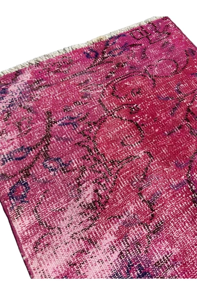 El Dokuma Vintage Yolluk 72x280 Düz Pembe Eskitme Halı - Resim 4