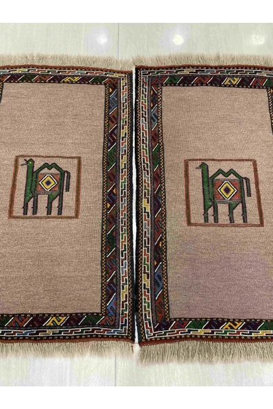 El Dokuma Çift Iran Kilimi 55x100 Gri Yeşil Dekoratif Kilim - Resim 7