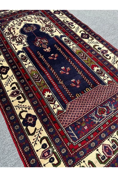 El Dokuma Seccade 120x210 Lacivert %100 Yün Büyük Namazlık - 2