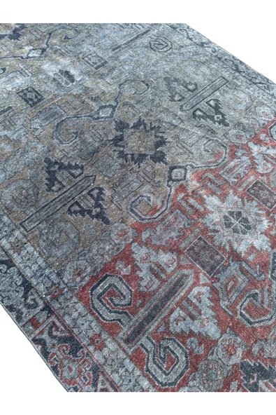 EL DOKUMA MALATYA HALISI 117X235 KIRMIZI LACİVERT ESKİTME KÖK BOYA %100 YÜN HALI - Resim 2