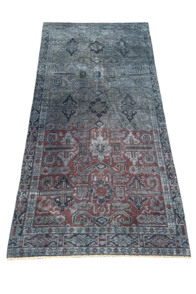 EL DOKUMA MALATYA HALISI 117X235 KIRMIZI LACİVERT ESKİTME KÖK BOYA %100 YÜN HALI ürün görseli