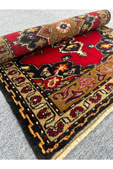 El Dokuma Kırmızı 88x142 Yörük Halısı %100 Yün Kök Boya ! - Resim 6