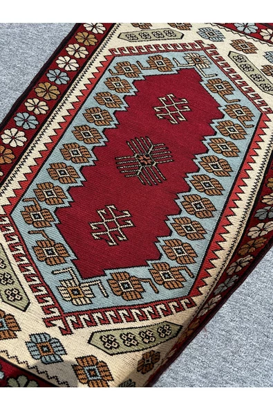 El Dokuma Yağcıbedir Halısı 72x115 Turkuaz %100 Yün Kök Boya İnce Halı - 4
