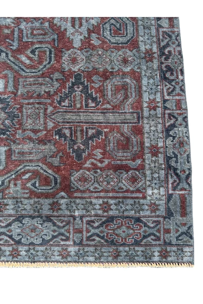 EL DOKUMA MALATYA HALISI 117X235 KIRMIZI LACİVERT ESKİTME KÖK BOYA %100 YÜN HALI - Resim 3