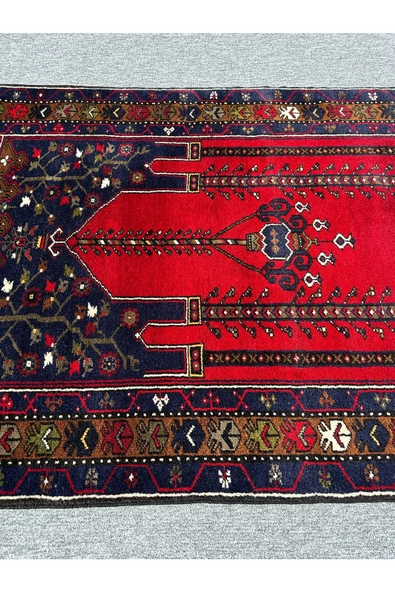 EL DOKUMA YAHYALI HALISI SECCADE 105X190 KÖK BOYA YÜN NAMAZLIK - 4