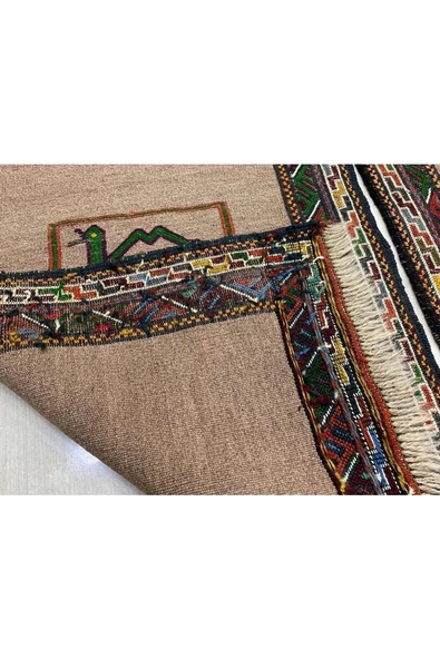 El Dokuma Çift Iran Kilimi 55x100 Gri Yeşil Dekoratif Kilim - Resim 4