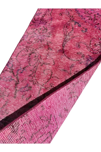 El Dokuma Vintage Yolluk 72x280 Düz Pembe Eskitme Halı - Resim 8