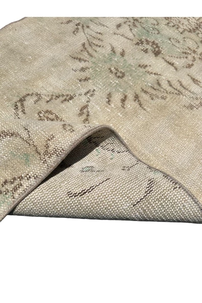 Vintage Beyaz Yeşil Yolluk 75x260 Eskitme %100 Yün Halı - 6