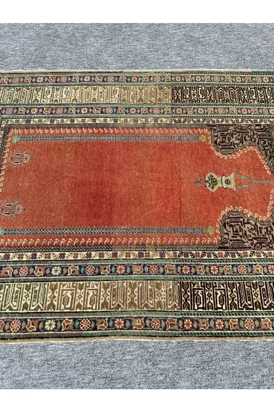 El Dokuma 90x130 Eskitme Bünyan Halısı %100 Yün Seccade Namazlık ! - 6