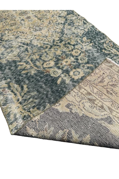 El Dokuma Su Yeşili Vintage Yolluk 80x315 Eskitme 3 Metre Halı - 5