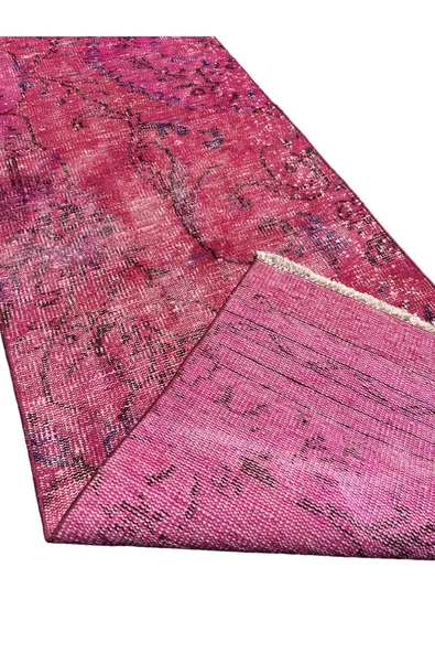El Dokuma Vintage Yolluk 72x280 Düz Pembe Eskitme Halı - Resim 6