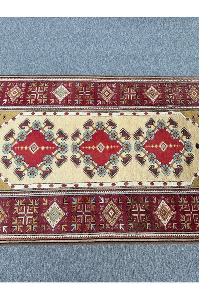 El Dokuma Milas Halısı 120x223 Vişne Çürüğü Turkuaz %100 Yün Ince Halı ! - 2