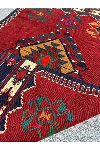 El Dokuma Balıkesir Kilimi 80x140 Kök Boya %100 Yün Kırmızı Kilim ! - 6