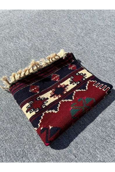 El Dokuma Balıkesir Kilimi 80x140 Kök Boya %100 Yün Kırmızı Kilim ! - 8