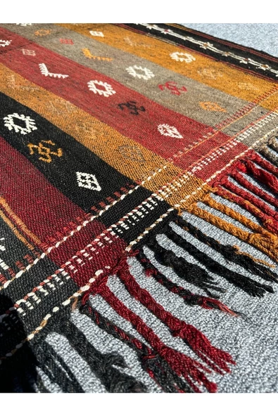 El Dokuması Yüklük Cicim Kilim 92x123 Kök Boya Kiremit Kırmızı %100 Yün Kilim ! - Resim 3