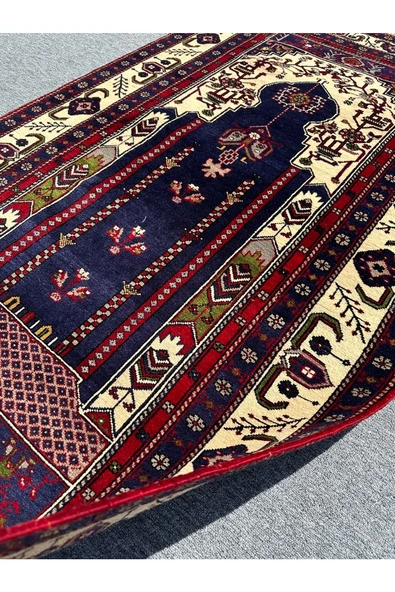 El Dokuma Seccade 120x210 Lacivert %100 Yün Büyük Namazlık - 5