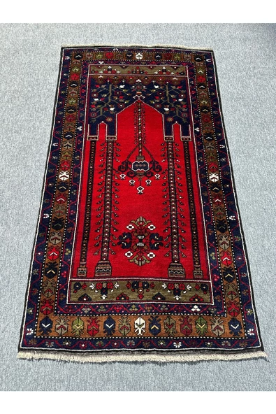 EL DOKUMA YAHYALI HALISI SECCADE 105X190 KÖK BOYA YÜN NAMAZLIK